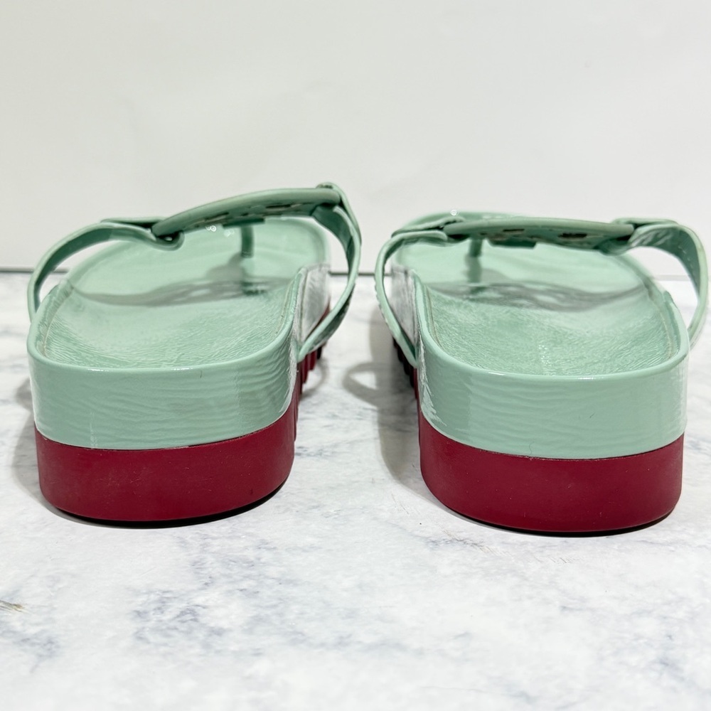 Tory Burch teal Miller cloud lug leather thong sandal sea wind/red size 8.5 - Picture 5 of 7